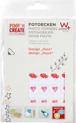 Zdjęcie produktu dla Samoprzylepne rożki do zdjęć, wzór serca, czerwone, 84 sztuki, Walther PIMP AND CREATE