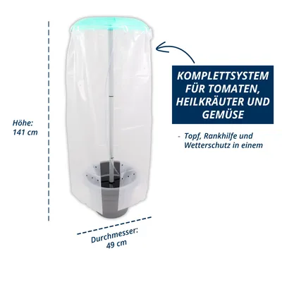 Produktbild von KHW Pflanzhilfe Tomatenhut -Set mit Pflanztopf, Stab und Schutzfolie aus hochwertigem Kunststoff.