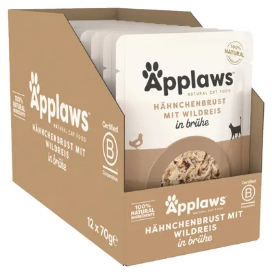 Productafbeelding van Applaws kattenvoer, natvoer, kip met wilde rijst in bouillon, 70g portieverpakking (12x70g)