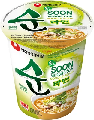 Produktbild von Instant Cup Nudeln Soon Veggie 12x67g - Nong Shim - Suppen-Multipack