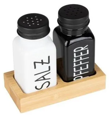 Produktbild von Salz Pfefferstreuer Set mit Bambusständer Glas Gewürzstreuer 2er