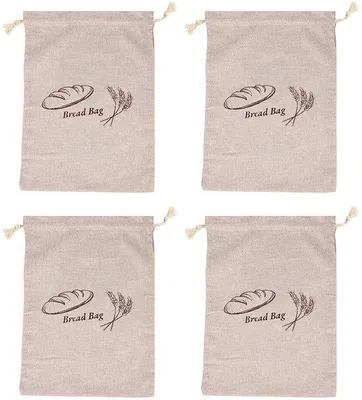 Image de Sac à pain réutilisable en lin - 38 x 30 cm - Lin naturel - Pour le stockage des aliments - Fermeture à cordon