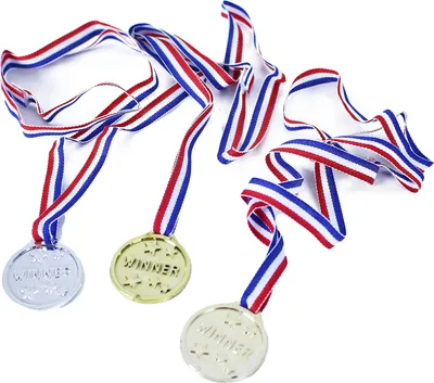 Produktbild von Set aus 3 Medaillen in Gold, Silber und Bronze, jeweils mit Band zum Umhängen