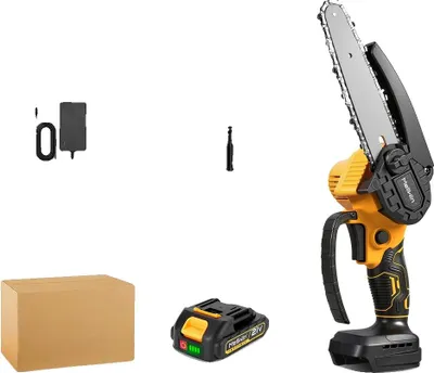 Obrázek produktu pro Akumulátorová elektrická řetězová pila, 6palcový řetěz, výkonný bezkartáčový motor, 1 sada akumulátorů