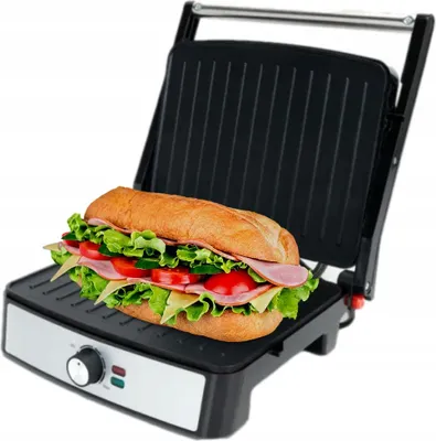 Produktbild von Panini-Grill 2200 W – Antihaftbeschichtete Platten mit 180°-Öffnungswinkel, einstellbare Temperatur, Fettauffangschale