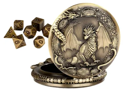 Produktbild von Metallwürfel Set, Tragbares Metallspielzeug mit Taschenuhr-Etui | 7 Teile Rollenspiel Brettspiel Würfel, Brettspiel Party Zuhause Reise Geschenk