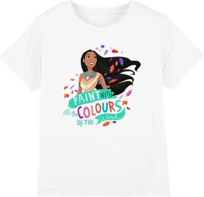 Imagen del producto de Camiseta para niños de Pocahontas, diseño "Colores del Viento", modelo TV4489 (talla 116), color blanco