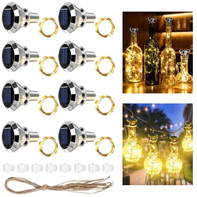 8 Solar-Flaschenleuchten, 20 LEDs, 2 m Kabel, für DIY-Dekoration