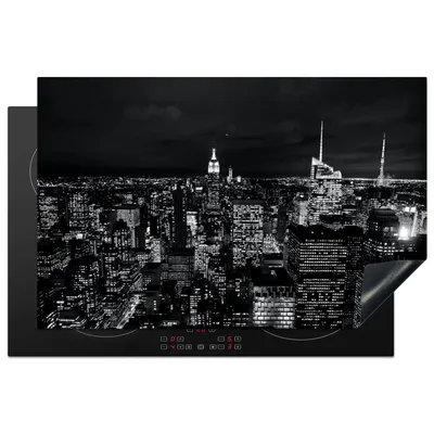Produktbild von KitchenYeah© Herdabdeckplatte Skyline - Schwarz - Weiß - New York - Amerika , 81x52cm, Küche Deko, Glaskeramikkochfeld Herdabdeckung, Abdeckplatte fùr Kochfeld