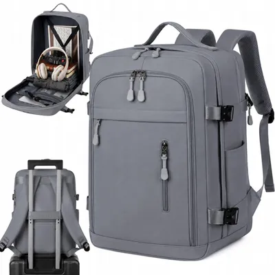 Produktbild von Rucksack Handgepäck Flugzeug 40x30x20 - Ryanair & Wizzair - Laptopfach - Grau
