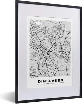 Produktbild von MuchoWow® Gerahmtes Poster Karte - Dinslaken - Deutschland - Karte 30x40 cm - Poster mit Schwarzem Bilderrahmen Wandposter Rahmen Foto Bilder - Wandposter Schlafzimmer