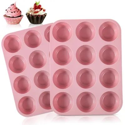Produktbild von Muffin Backform Silikon 2 Stück für 24 Muffins Antihaft BPA-Frei Hitzebeständig Rosa
