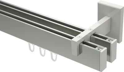 Produktbild von Interdeco Innenlaufstange / Gardinenstange mit Innenlauf Edelstahl-Optik / Weiß, Typ Smartline Paxo (Kappe), 14x35 mm 2-läufig, 180 cm