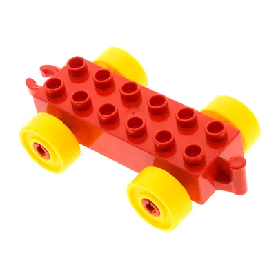 Produktbild von 1x Lego Duplo Anhänger 2x6 rot Räder gelb Auto Schiebe Zug 9082 4100750 2312c01