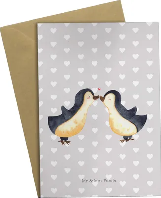 Produktbild von Mr. & Mrs. Panda Grußkarte Pinguin Liebe - Grau Pastell - Geschenk, Hochzeitstag, genesungskarte, neujahrskarte, einladungskarten, dankeskarten, Vertraut, Liebesspruch