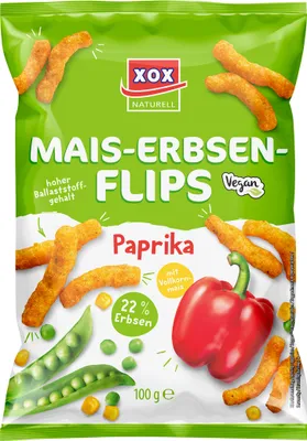 Produktbild von XOX Maiserbsen Flips Paprika luftig knusprig und fein gewuerzt 100g