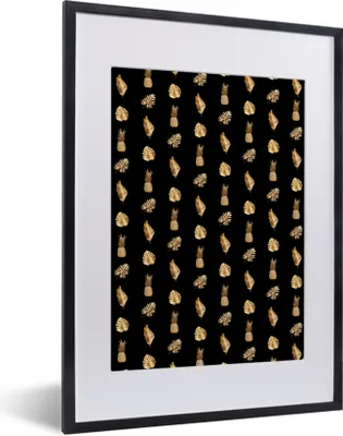 Produktbild von MuchoWow® MuchoWow® Gerahmtes Poster Blätter - Muster - Gold 30x40 cm - Poster mit zchwarzem Bilderrahmen - Wandposter Schlafzimmer