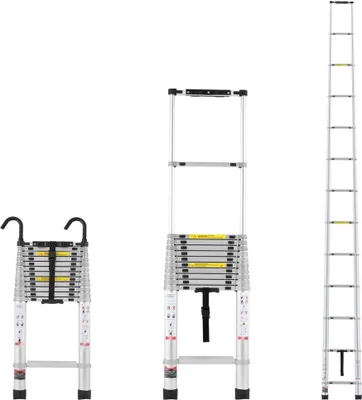 Zdjęcie produktu dla Drabina teleskopowa 5 m - Drabina rozkładana i składana - Drabina rozkładana - Udźwig 190 kg - Idealna do użytku w handlu i gospodarstwie domowym