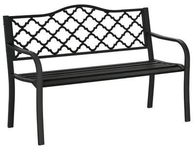Obrázok produktu pre Záhradná lavička – Vintage záhradná lavička z kovu | Farba: Čierna | Rozmery: 128 x 58,5 x 89 cm