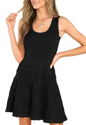Produktbild von Imily Bela Damen Sommer-Minikleid – Lässiges Tank-Kleid mit Rundhalsausschnitt, Strick-Optik und fließendem Häkelsaum