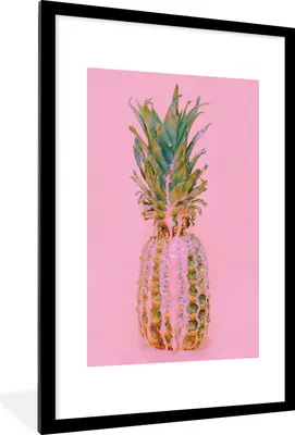 Produktbild von MuchoWow® Gerahmtes Poster Farbe - Ananas - Rosa - Sommer 60x90 cm - Poster mit Schwarzem Bilderrahmen Wandposter Rahmen Foto Bilder - Dekoration - Wandposter Wohnzimmer - Hochwertig
