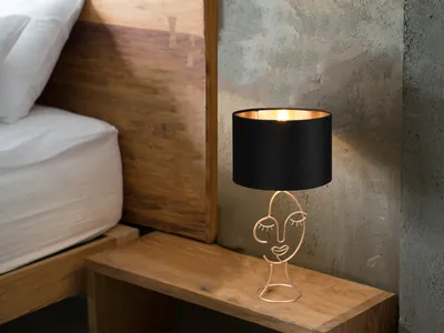 Produktbild von Tischlampe - Goldgelb - Schwarz - Metall - Stoffschirm - H 45 cm