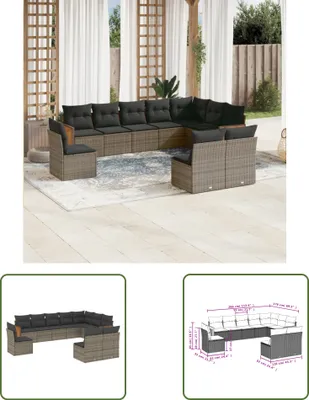 Produktbild von The Living Store 10-tlg. Garten-Sofagarnitur mit Kissen Grau Poly Rattan