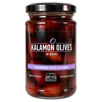 Ophellia Kalamata Oliven mit Stein 300 g Glas isoliert auf weiß