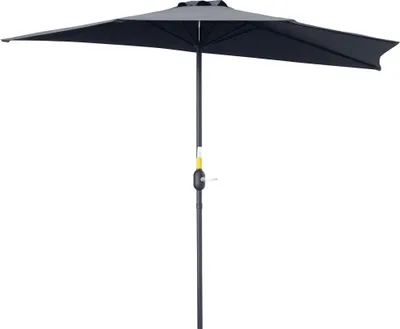 Image de Outsunny Demi-parasol 2,7 x 1,4 m parasol de balcon avec ouverture fermeture manivelle, parasol de jardin extšŠrieur 5 entretoises en mšŠtal, polyester 180 g/m?, gris
