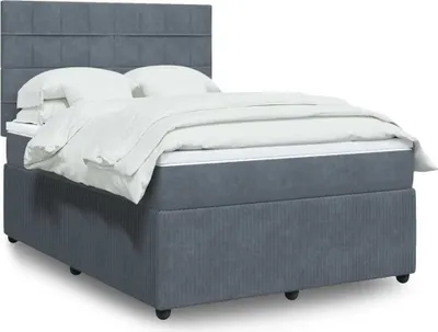 Produktbild von Design Boxspringbett mit Matratze Dunkelgrau 140x200 cm Samt, Klassische Betten 2024 Neu