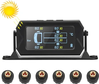 Image de système de surveillance de la pression des pneus sans fil solaire 8 bars TPMS 6 capteurs externes pour bus à 6 roues