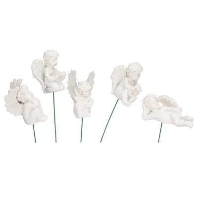Zdjęcie produktu dla Figurka amorka na patyku, Figurka białego anioła, Figurka ogrodowa na patyku, Miniaturowy amorek ogrodowy, Miniaturowa figurka anioła, Figurka ogrodowa z żywicy