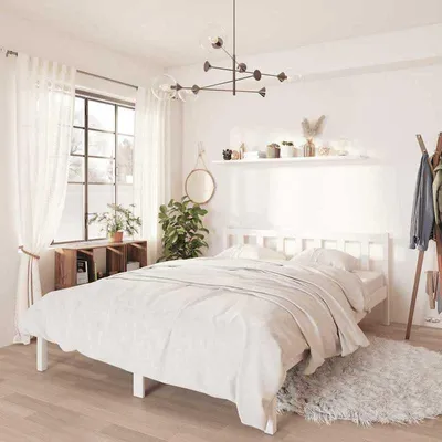 Obrázek produktu pro Postel s rámem 160x200 cm z masivního smrkového dřeva - Moderní a minimalistická bílá dřevěná postel