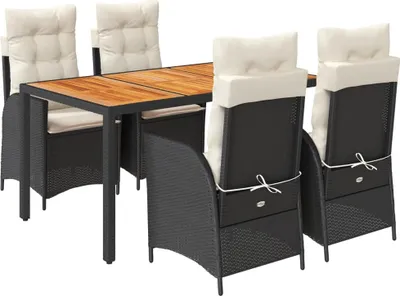 Obrázek produktu pro vidaXL 5dílný zahradní jídelní set s polštáři Black Poly Rattan