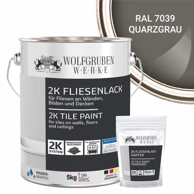 Produktbild von 2K Fliesenlack Fliesenfarbe Wand Bodenfliesen W712 Quarzgrau RAL 7039 - 5Kg