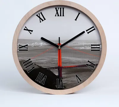 Produktbild von Holzuhr 25fi cm wanduhr - schwarze Spitzen - Brücke sanrancisco