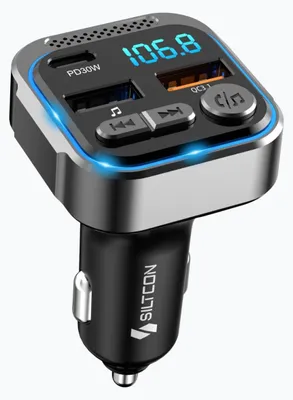 Productafbeelding van Siltcon® FM Transmitter Bluetooth – Bluetooth Transmitter - Bluetooth Auto - USB-C 30W Snellader - Carkit - Autolader USB-A - 2025 Premium Model