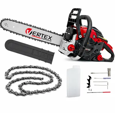 A collection of chainsaw parts and accessories laid out on a white background.