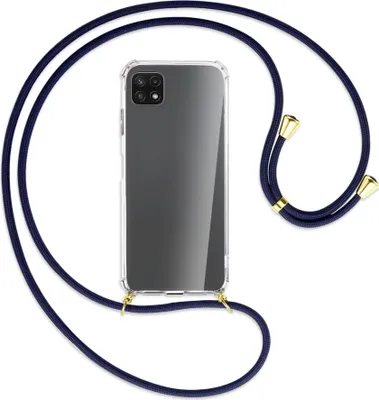 Produktbild von Handykette Backcover-Schutzhülle mit Band (Metall goldfarben) für Samsung Galaxy A22 5G (A226) - dunkelblau