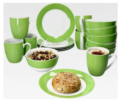 Produktbild von 18-teiliges Frühstücksset in Grün für 6 Personen