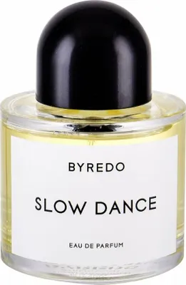 A close-up studio shot of a Byredo Slow Dance Eau de Parfum bottle.