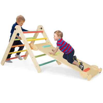 Produktbild von DREAMADE 4-in-1 Indoor Kletterspielzeug für Kinder, Faltbares Dreieckklettergerüst mit doppelseitiger Rampe, Krabbeltunnel, ab 3 Jahren, Bunt