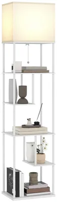 Productafbeelding van Vloerlamp met plankjes, instelbare helderheid en kleurtemperatuur voor slaapkamer, kantoor, woonkamer, wit