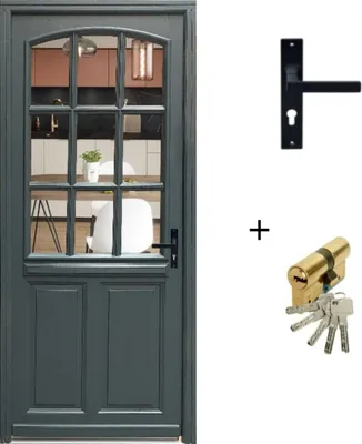 Image de Porte d'entree Bois vitree, Alexa , gris RAL7016, H215 x L80 p.Gauche Cote Tableau + Poignee Et Barillet ( ref 010723NO)