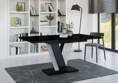 Produktbild von Design Esstisch PA-888 Schwarz Hochglanz Beton ausziehbar Esszimmer