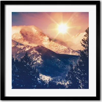 Produktbild von Bild - 50 cm x 50 cm - MDF - Rahmen, Wandkunst - Sonne über den Bergen