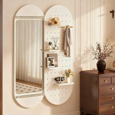 Image de Miroir coulissant avec plaque perforée - Miroir corps entier, miroir mural & miroir dressing, miroir caché pour chambre & couloir Blanc 50x150cm 【JZ-DD750】