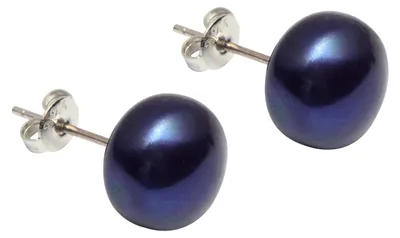 Süßwasserperlen Ohrstecker 8 mm – Echte Perle, Schwarz