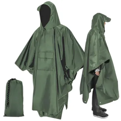 Produktbild von Regenponcho Wasserdicht Damen Herren, 3 in 1 Regenmantel Fahrrad, Regenponcho mit Ärmeln, Fahrrad Regenjacke, Leichter Regenschutz Regencape Camping