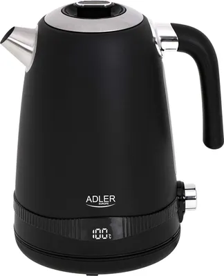 Produktbild von JUNG ADLER AD1295B Wasserkocher mit Temperatureinstellung (40-100°C) Digital schwarz, 2200W, Edelstahl, 1,7 Liter, LCD Display, 360° Basis, BPA- Frei
